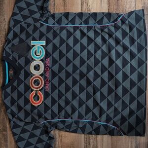 Coogi V-Neck Short Sleeve Geometric Pattern Black + Gray Stitched Spell Out XXXL